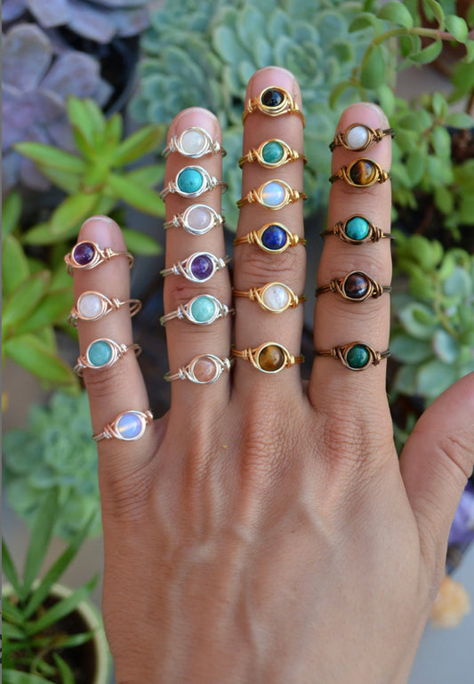 Wire Wrapped Crystal Rings